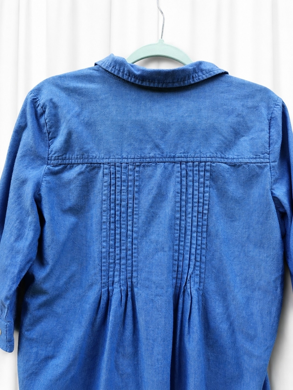 U.S. Polo Assn. Blue Tunic Top Button Front Roll Tab Sleeve/Sides Pintuck Cotton - Picture 6 of 9